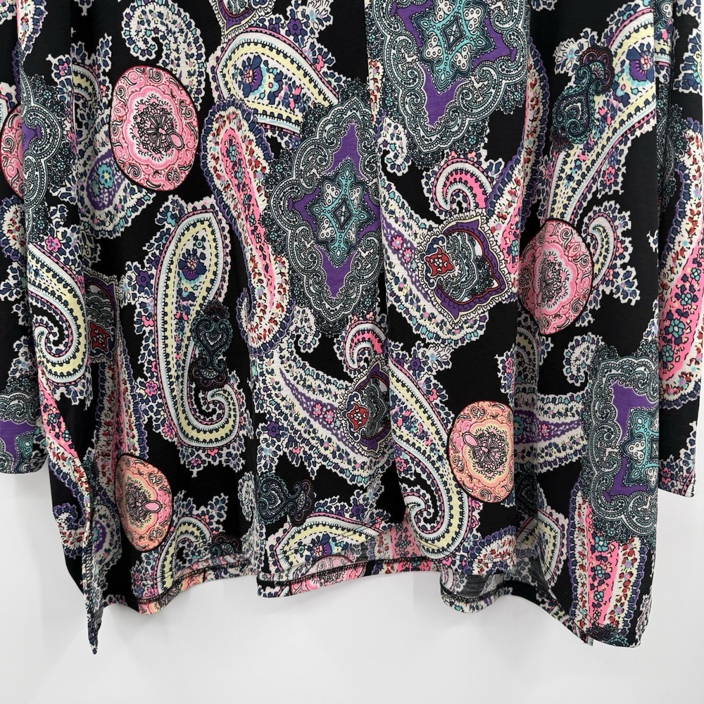 Dear Scarlett Tunic Shirt Womens XL Black Multicolor Paisley Slinky Stretch - Picture 4 of 8